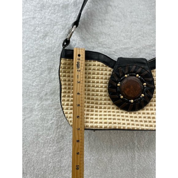 Kate Landry Womens Shoulder Bag Beige Black Woven Mixed Inside Zip Pocket - Picture 10 of 12